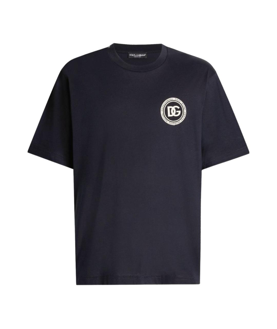 DOLCE&GABBANA Темно-синяя хлопковая футболка, фото 1