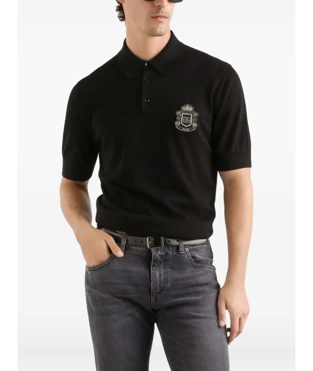 DOLCE&GABBANA Черное хлопковое поло с коротким рукавом, фото 5