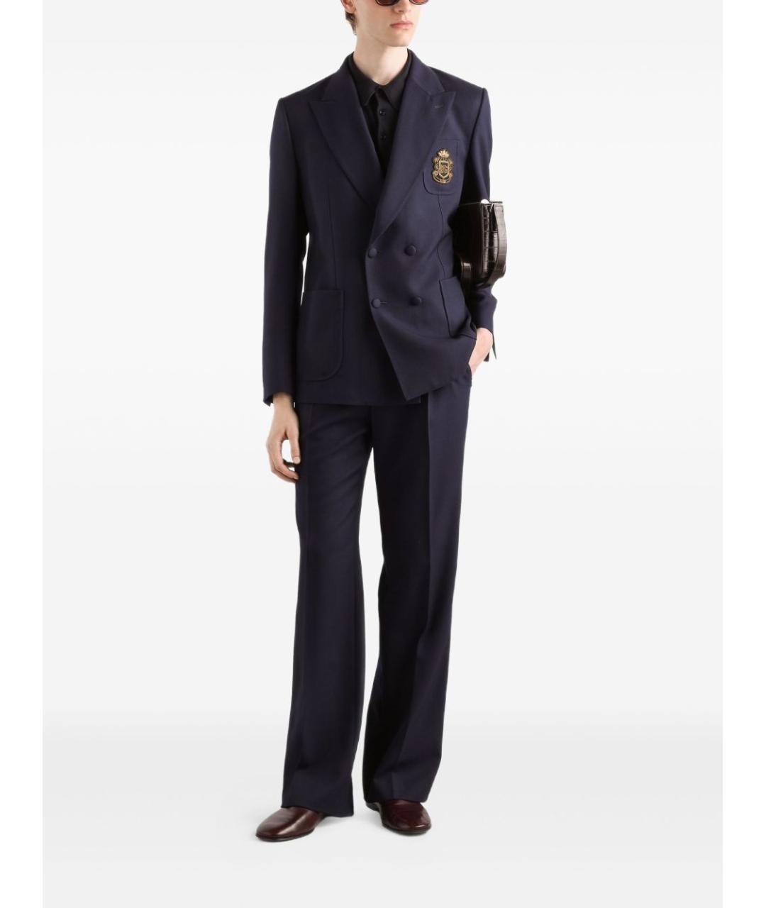 DOLCE&GABBANA Темно-синее хлопковое поло с коротким рукавом, фото 2