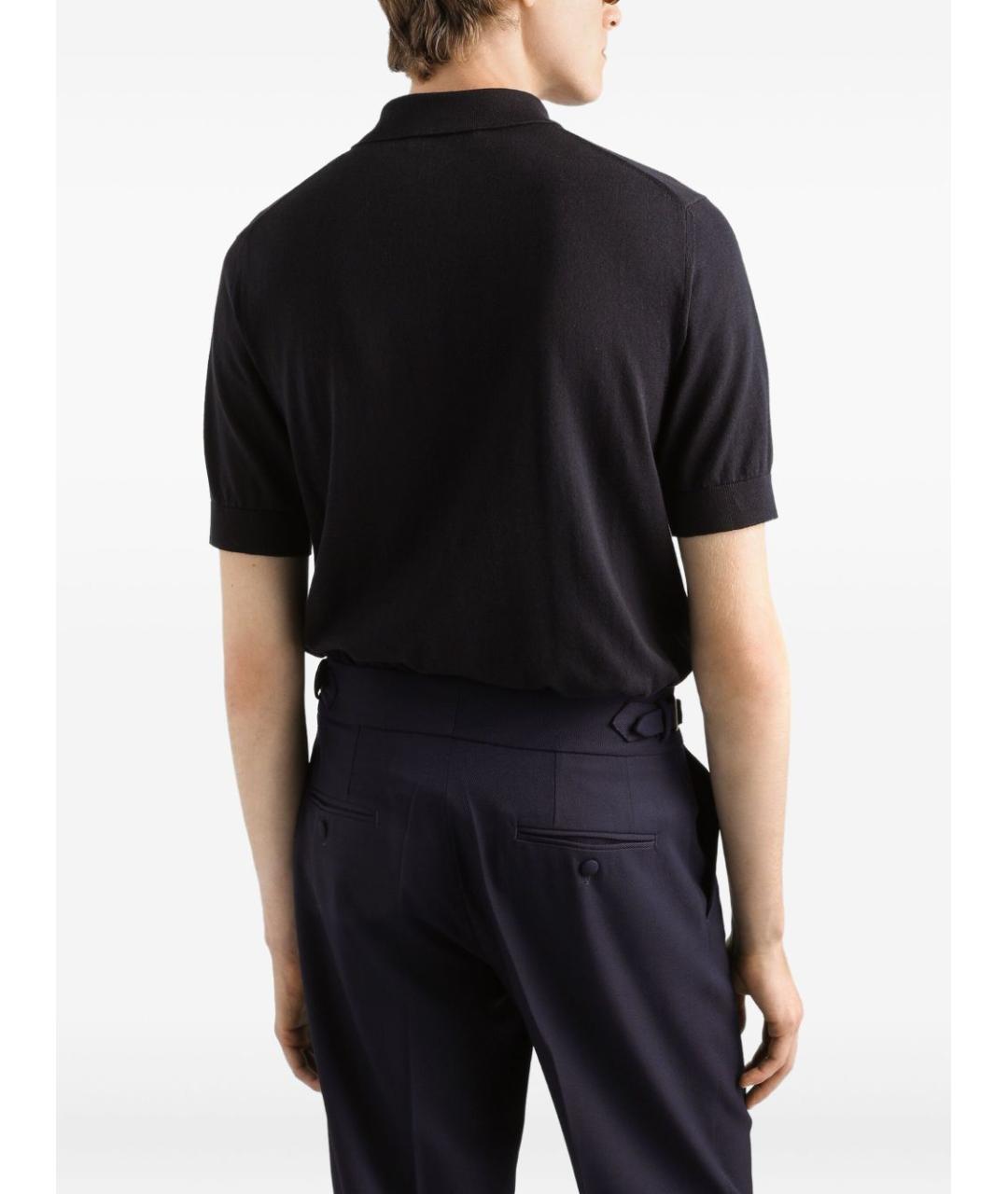 DOLCE&GABBANA Темно-синее хлопковое поло с коротким рукавом, фото 3
