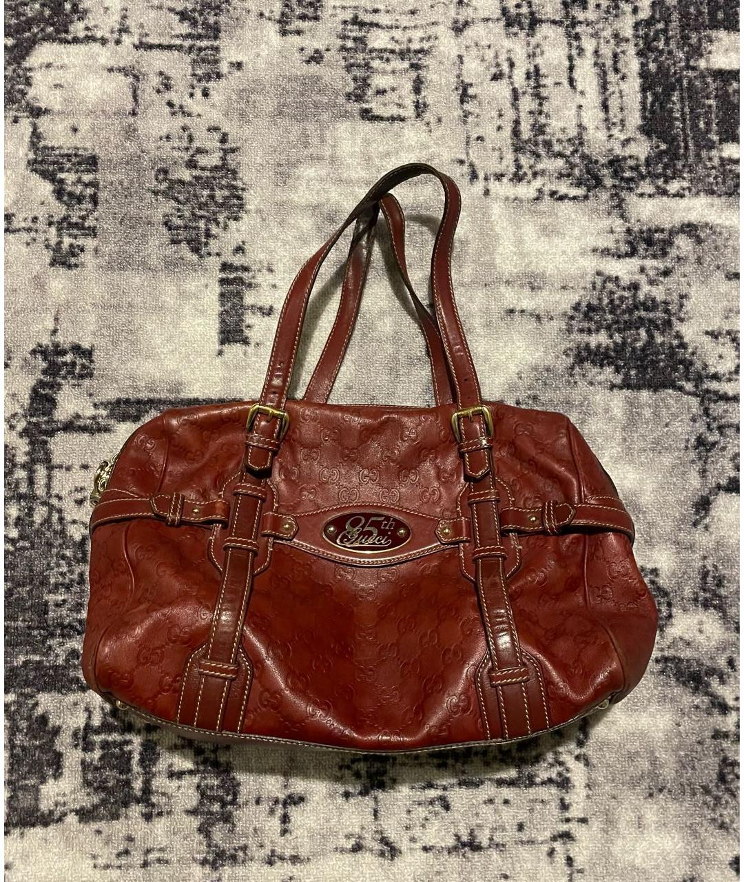 GUCCI Бордовая кожаная сумка с короткими ручками, фото 9