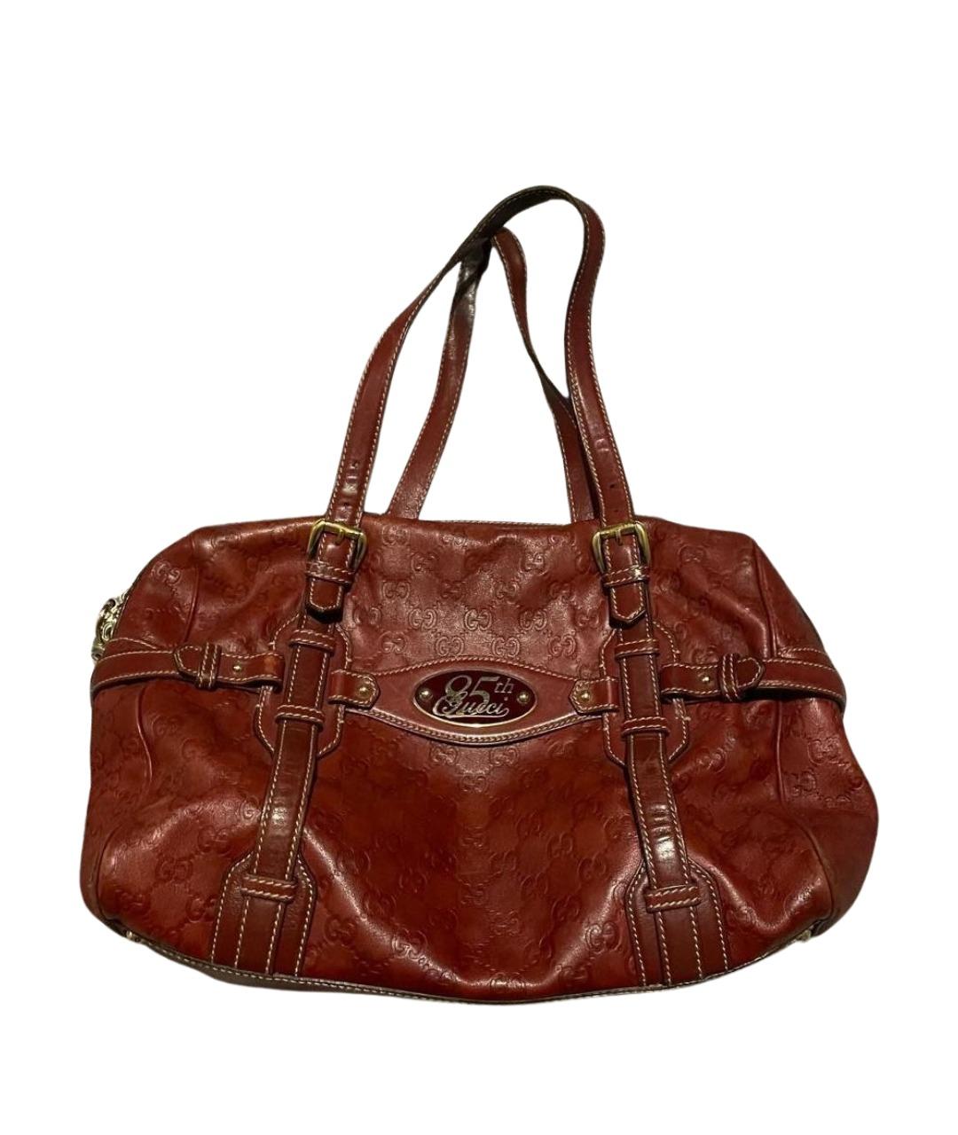 GUCCI Бордовая кожаная сумка с короткими ручками, фото 1