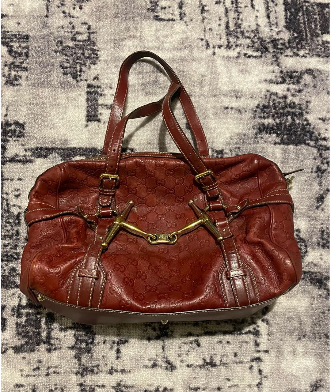 GUCCI Бордовая кожаная сумка с короткими ручками, фото 2