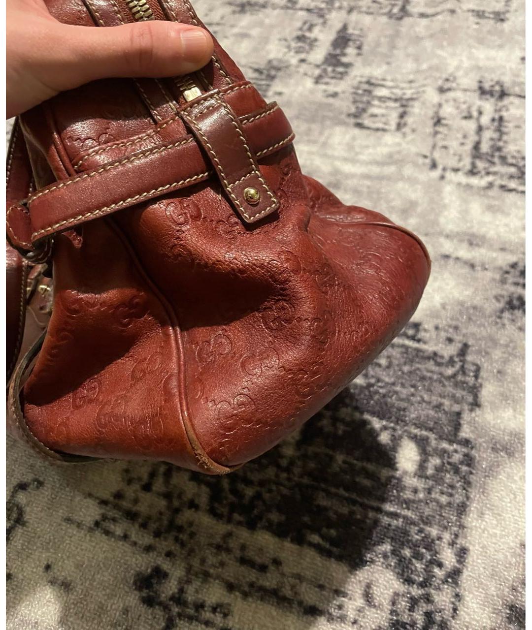 GUCCI Бордовая кожаная сумка с короткими ручками, фото 4