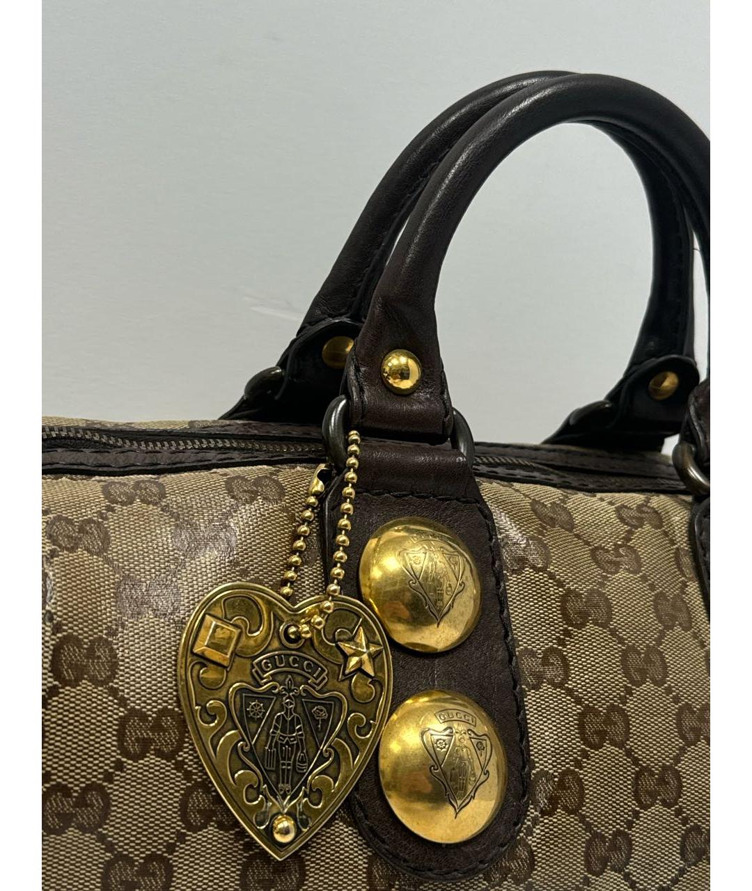 GUCCI Коричневая жаккардовая сумка с короткими ручками, фото 3