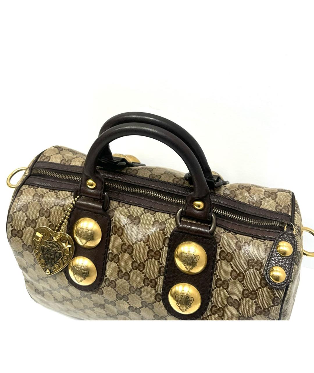 GUCCI Коричневая жаккардовая сумка с короткими ручками, фото 4