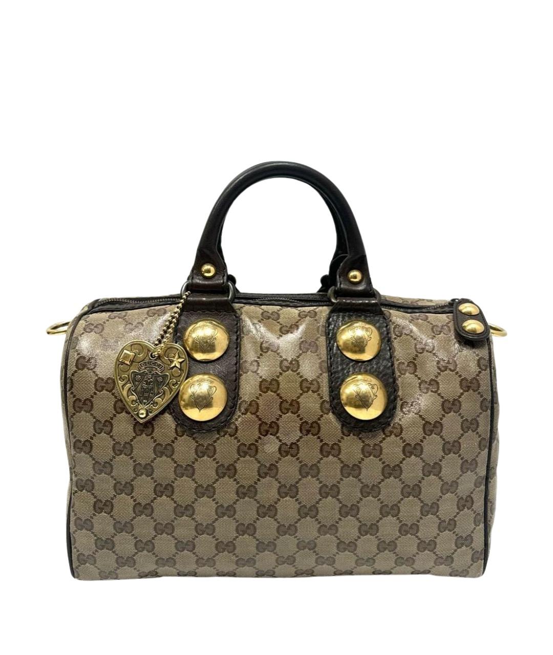 GUCCI Коричневая жаккардовая сумка с короткими ручками, фото 1