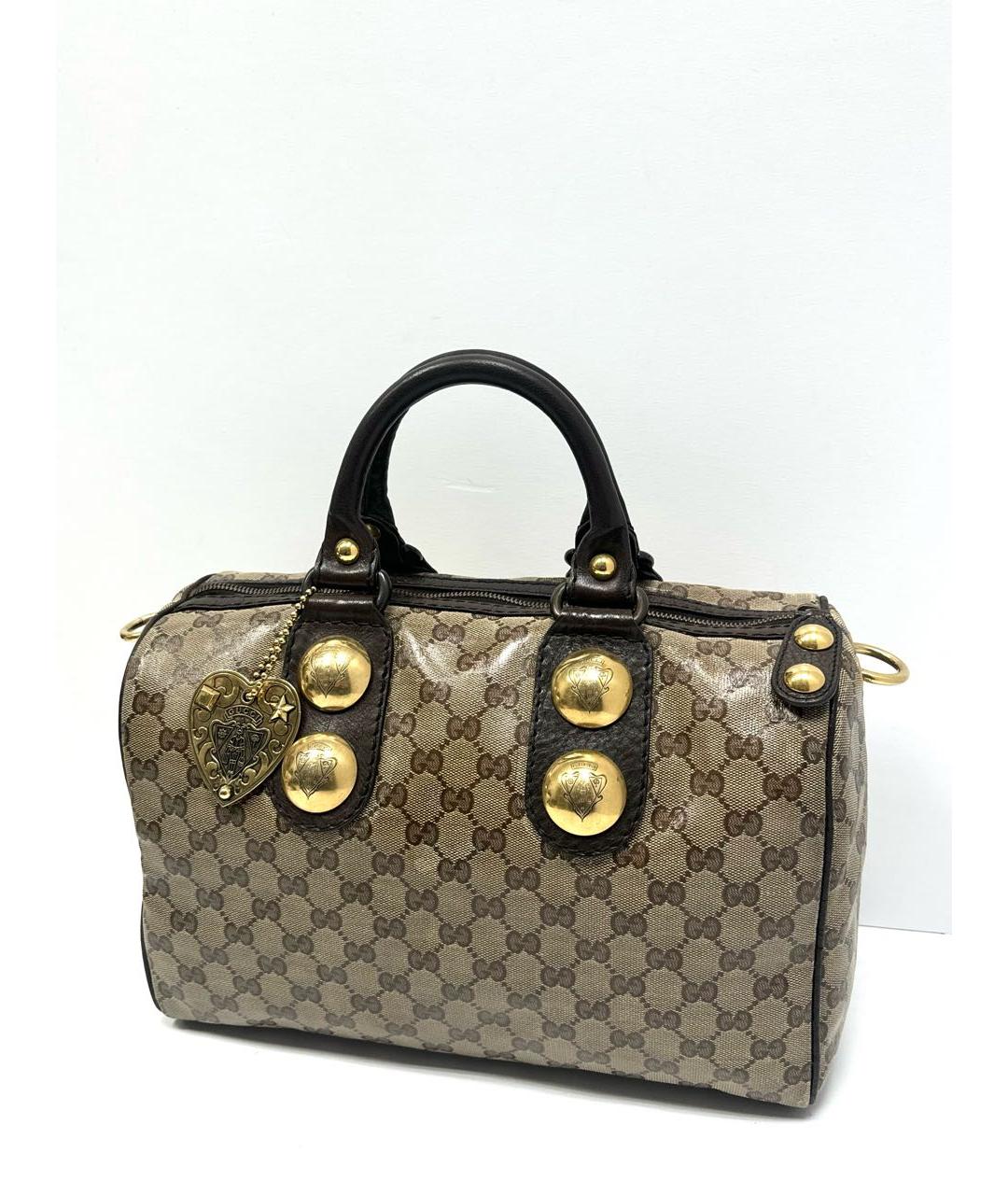 GUCCI Коричневая жаккардовая сумка с короткими ручками, фото 2