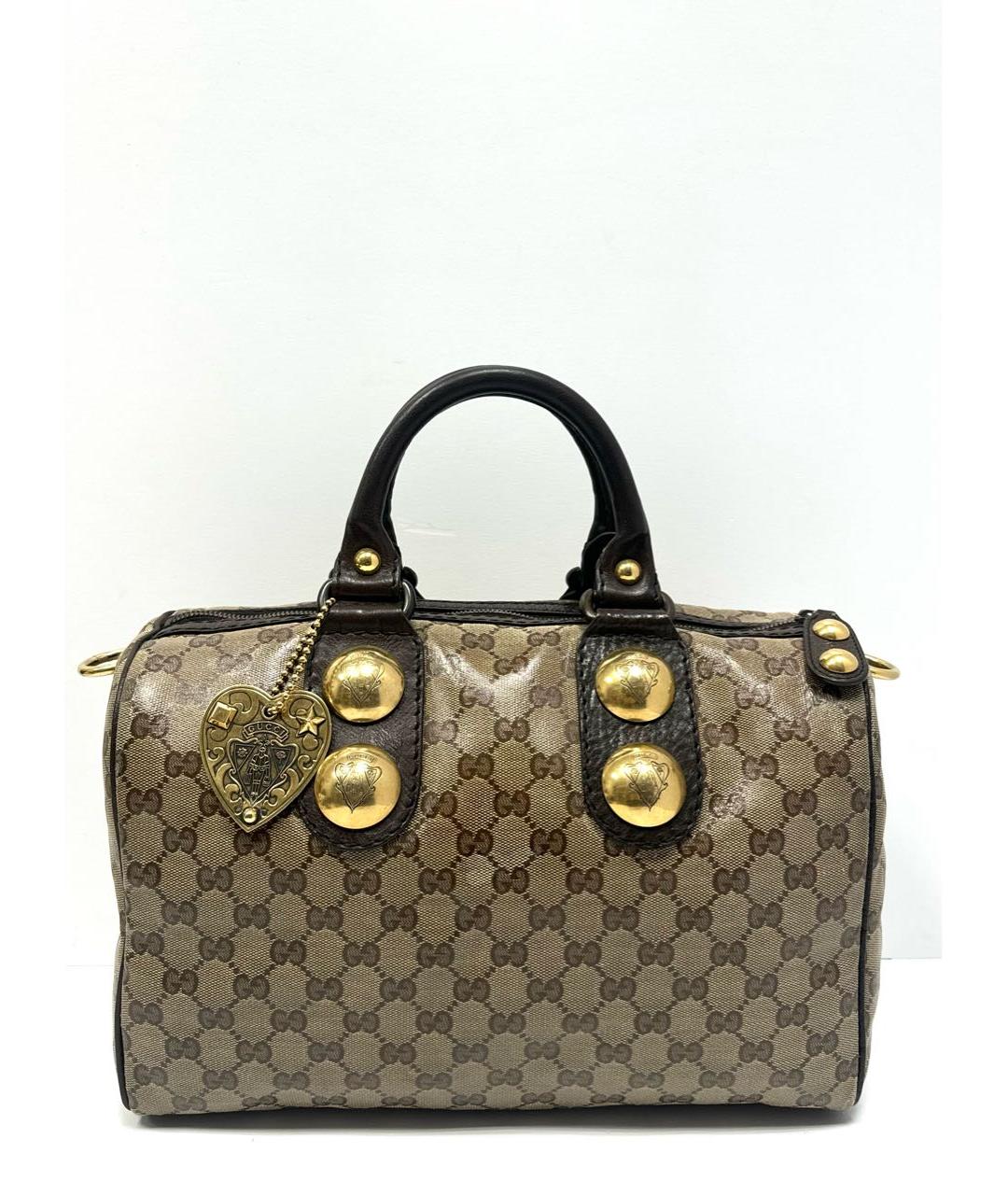 GUCCI Коричневая жаккардовая сумка с короткими ручками, фото 5