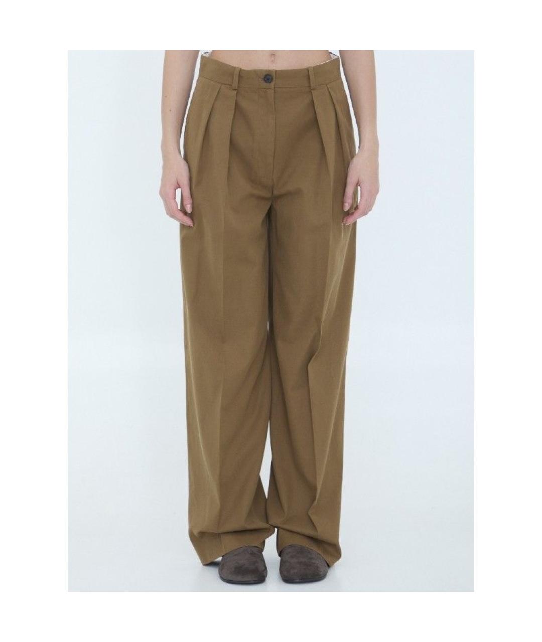 THE ROW Коричневые хлопковые прямые брюки, фото 3