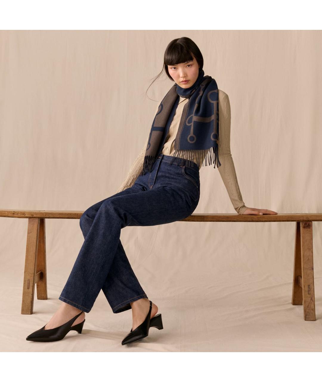 HERMES Коричневый кашемировый шарф, фото 3