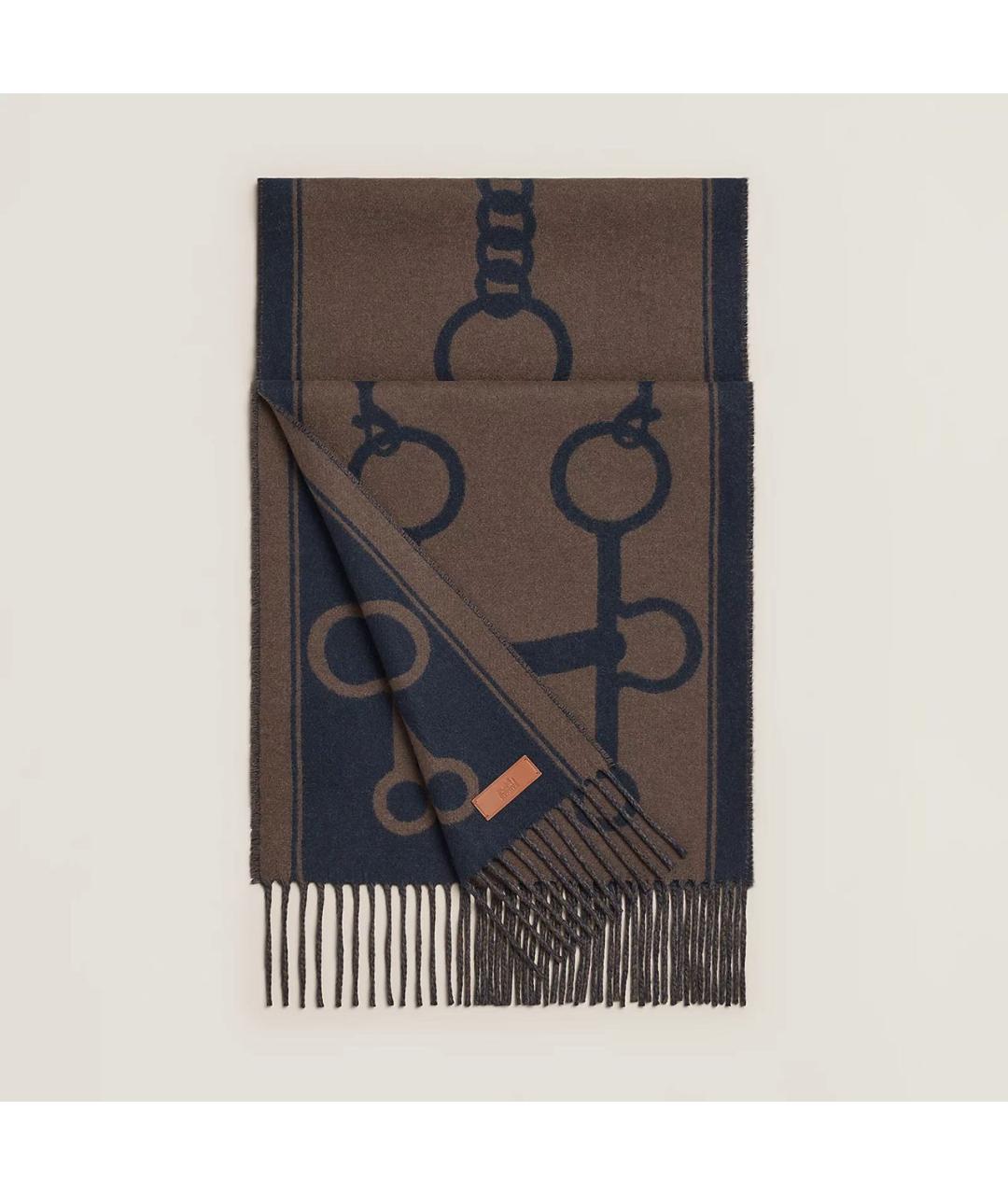 HERMES Коричневый кашемировый шарф, фото 4