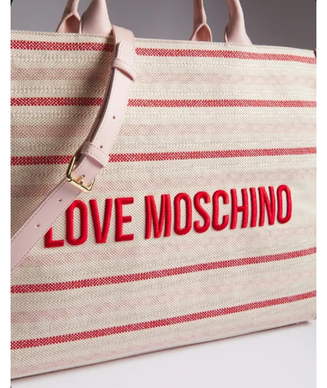 LOVE MOSCHINO Бежевая тканевая сумка с короткими ручками, фото 3