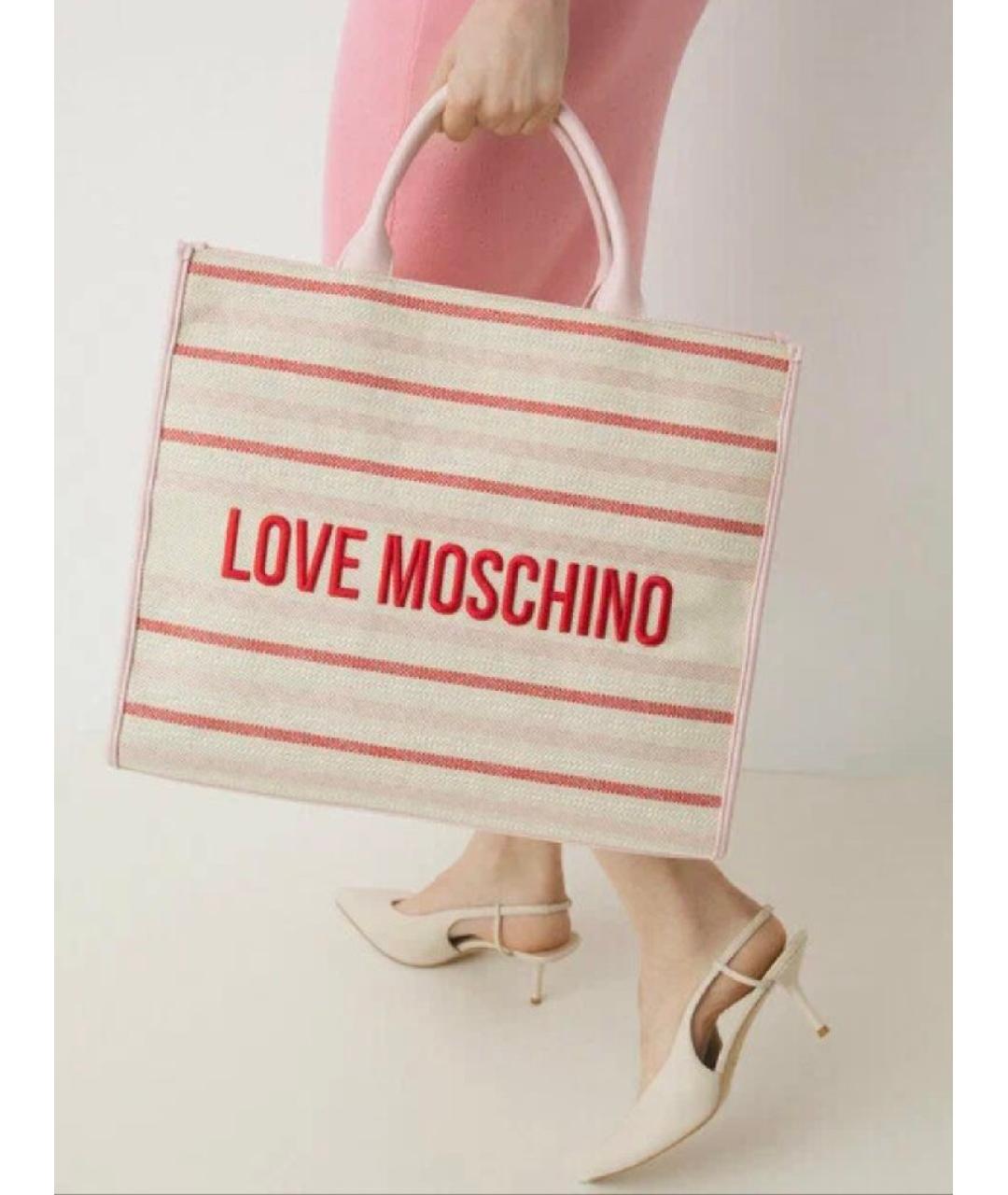 LOVE MOSCHINO Бежевая тканевая сумка с короткими ручками, фото 2