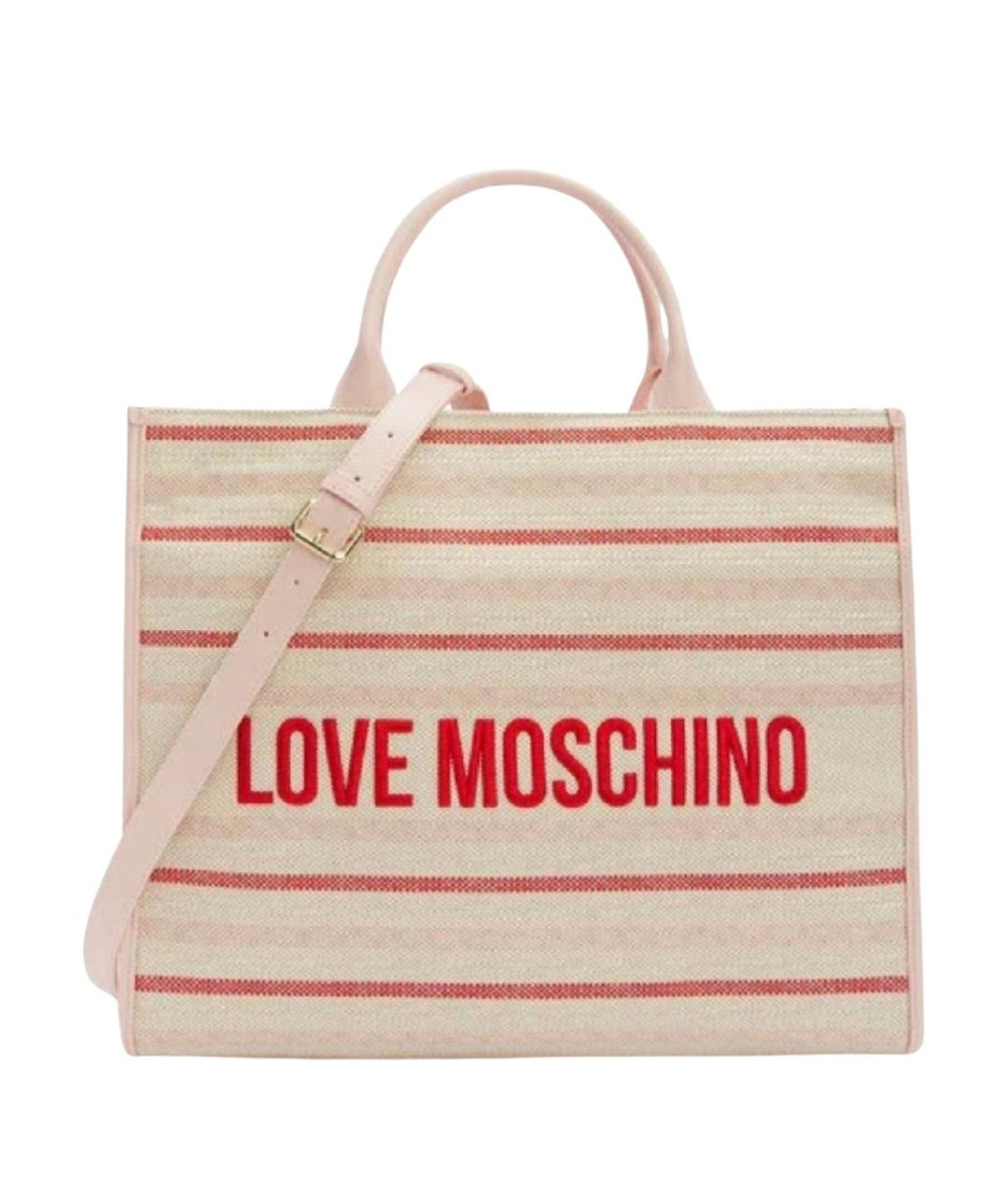 LOVE MOSCHINO Бежевая тканевая сумка с короткими ручками, фото 1