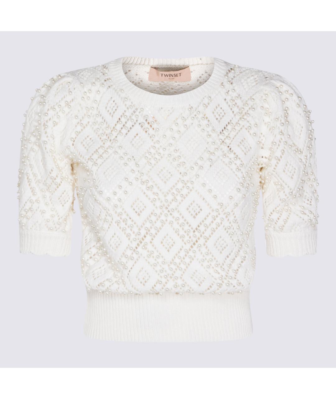 TWIN-SET Белый хлопковый джемпер / свитер, фото 4