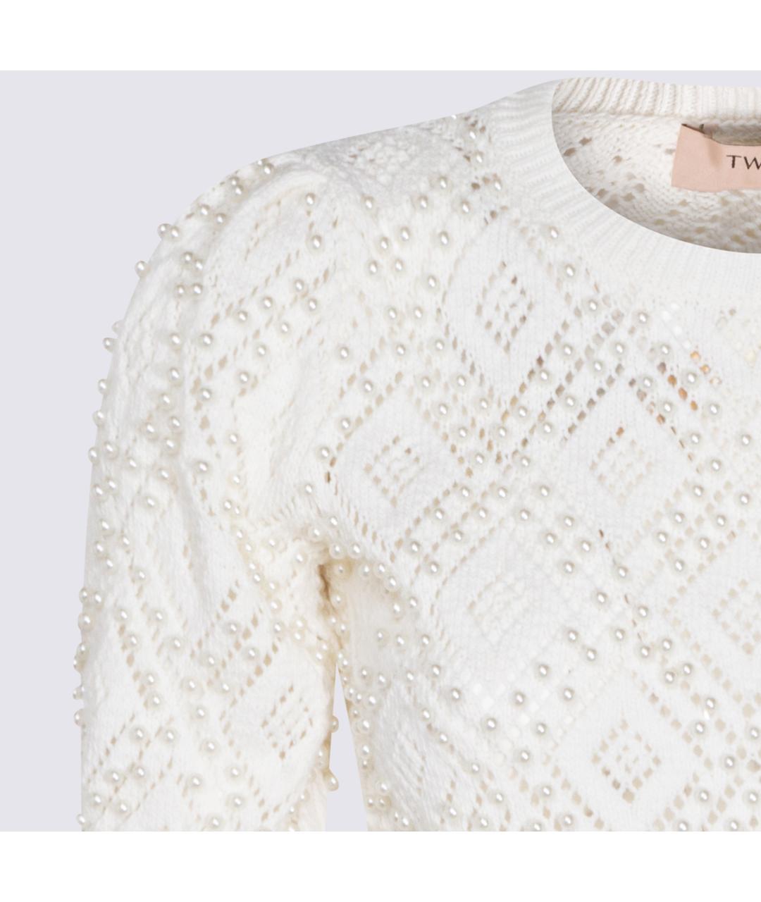 TWIN-SET Белый хлопковый джемпер / свитер, фото 3