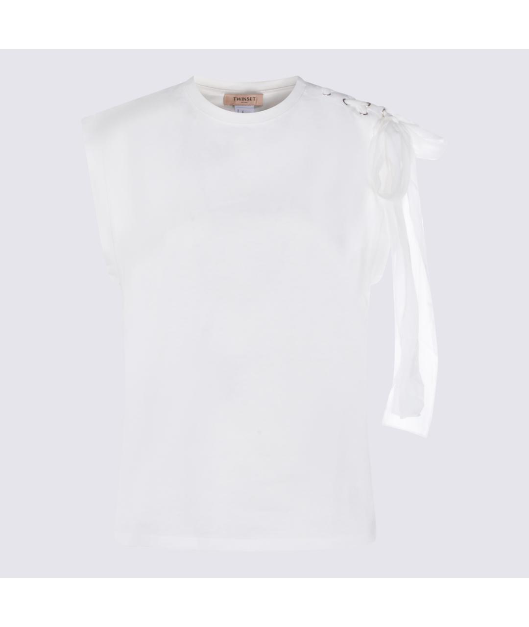 TWIN-SET Белая хлопковая футболка, фото 4