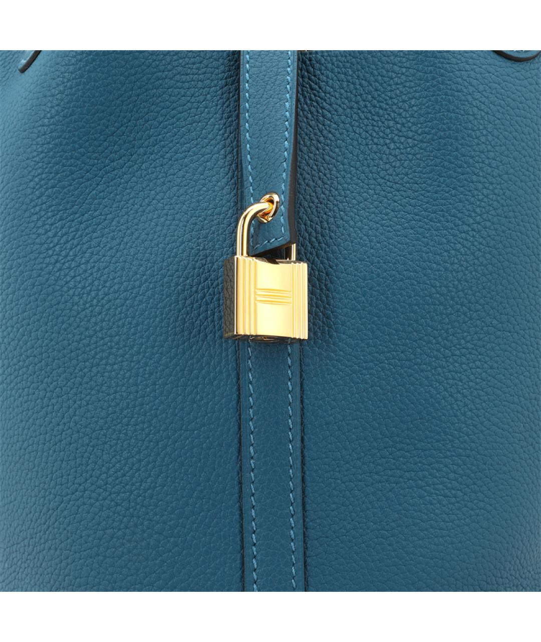 HERMES Синяя кожаная сумка тоут, фото 9