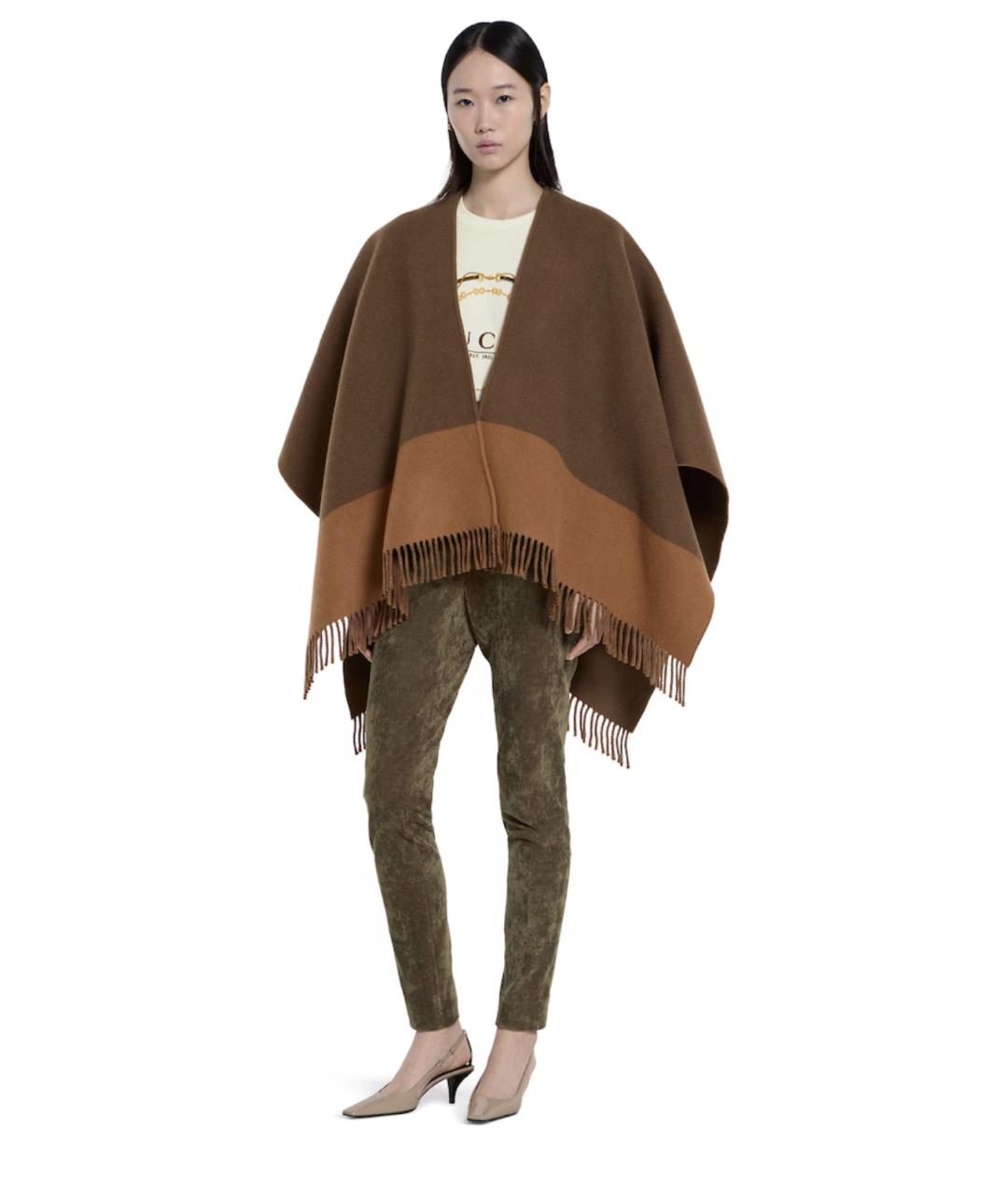 GUCCI Коричневый шерстяной шарф, фото 4