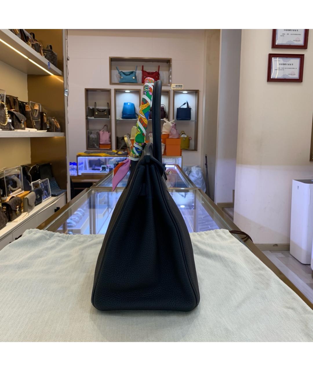 HERMES Темно-синяя кожаная сумка с короткими ручками, фото 5