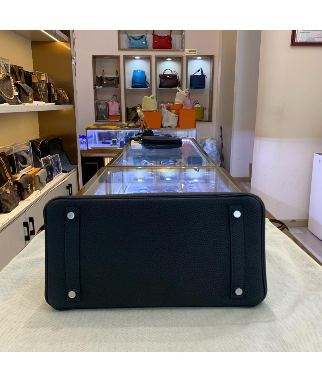 HERMES Темно-синяя кожаная сумка с короткими ручками, фото 6