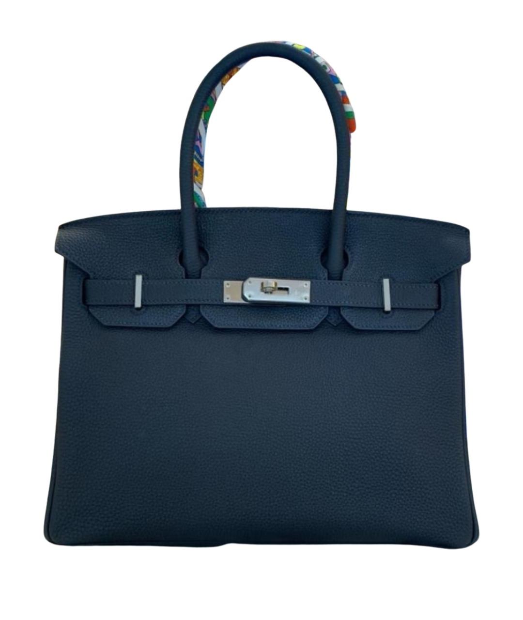 HERMES Темно-синяя кожаная сумка с короткими ручками, фото 1