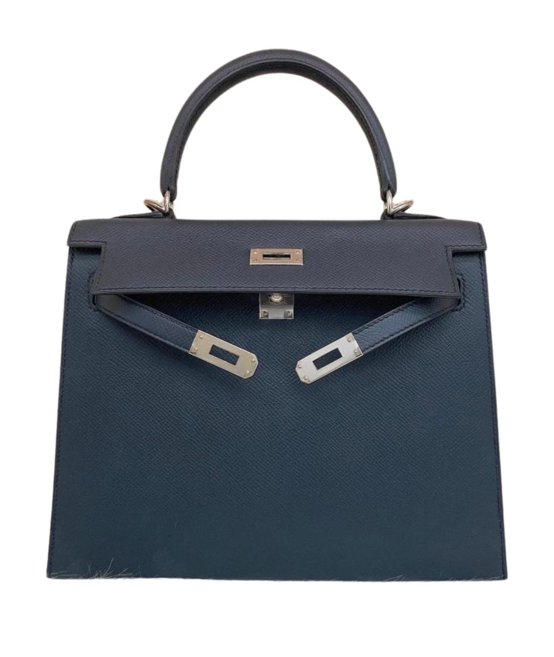 HERMES Голубая кожаная сумка с короткими ручками, фото 1