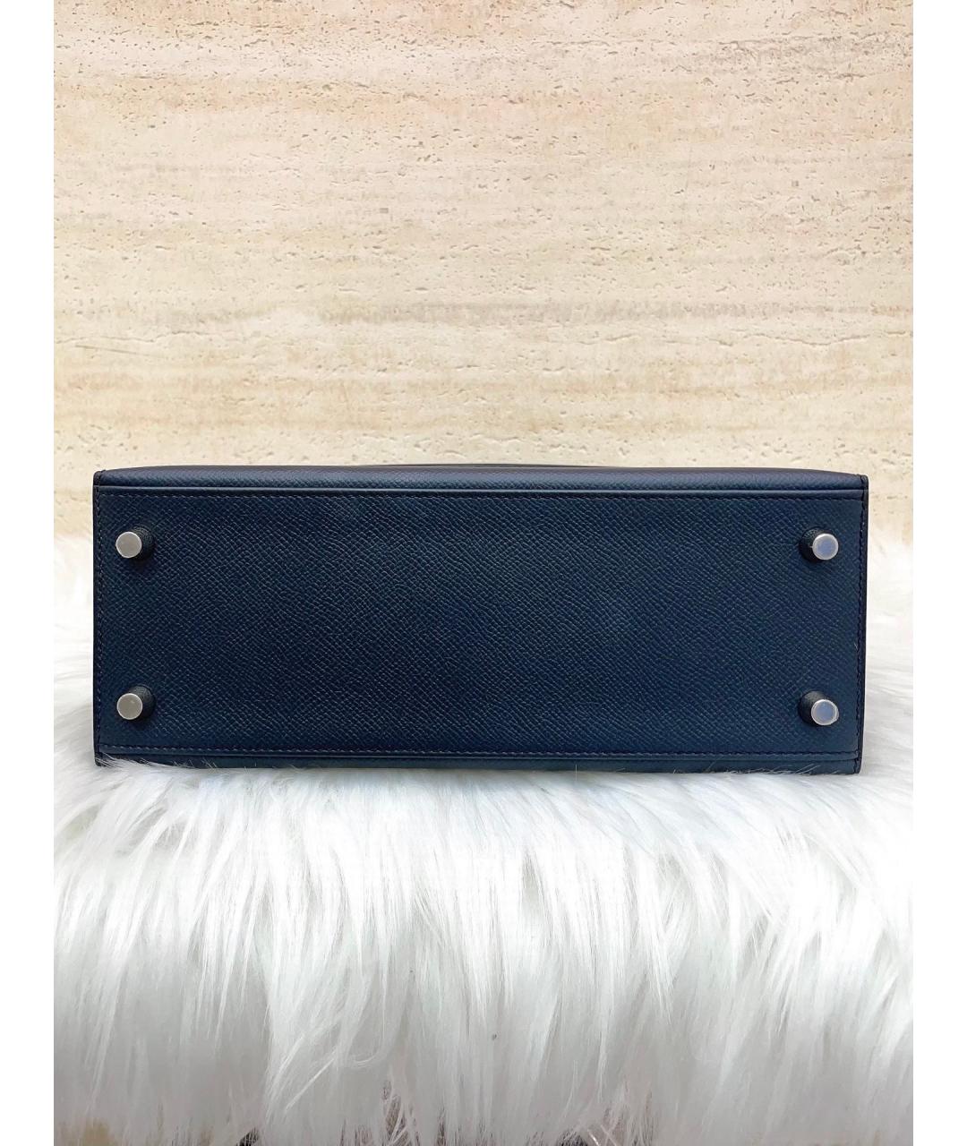 HERMES Голубая кожаная сумка с короткими ручками, фото 5