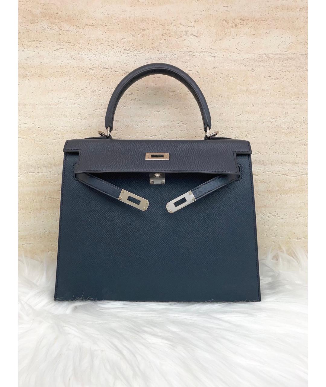 HERMES Голубая кожаная сумка с короткими ручками, фото 10