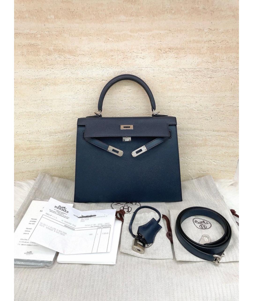 HERMES Голубая кожаная сумка с короткими ручками, фото 2
