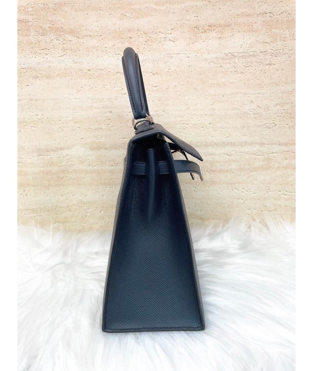 HERMES Голубая кожаная сумка с короткими ручками, фото 4