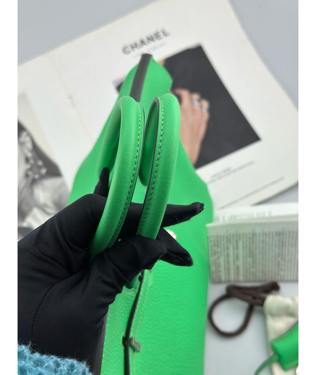 HERMES Зеленая кожаная сумка с короткими ручками, фото 6