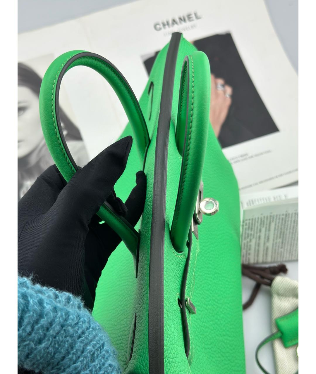 HERMES Зеленая кожаная сумка с короткими ручками, фото 7