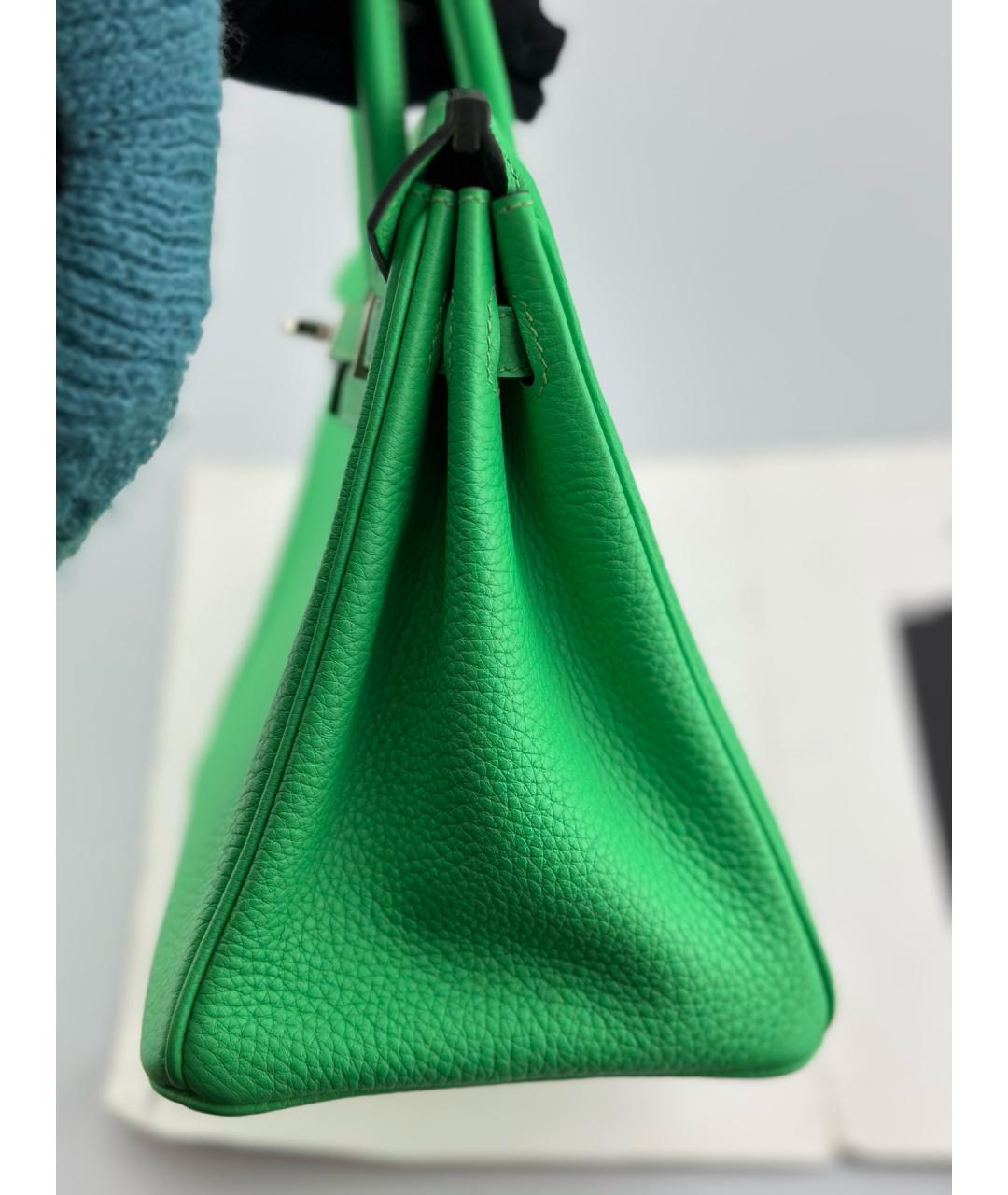 HERMES Зеленая кожаная сумка с короткими ручками, фото 3
