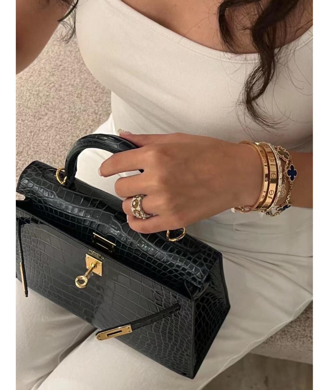 HERMES Зеленая сумка тоут из лакированной кожи, фото 7