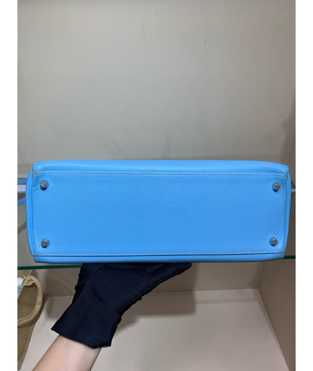 HERMES Голубая кожаная сумка с короткими ручками, фото 3