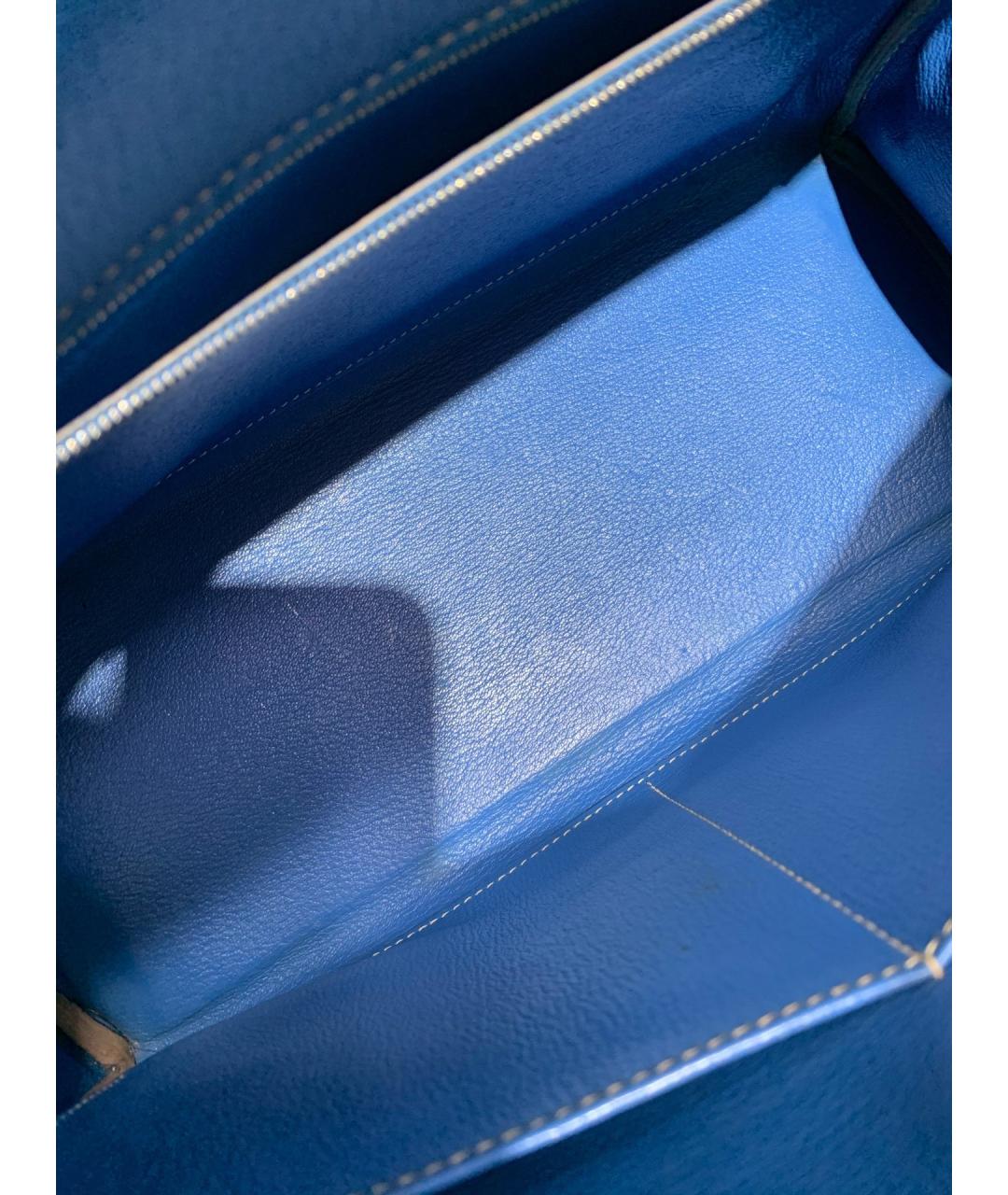 HERMES Голубая кожаная сумка с короткими ручками, фото 7