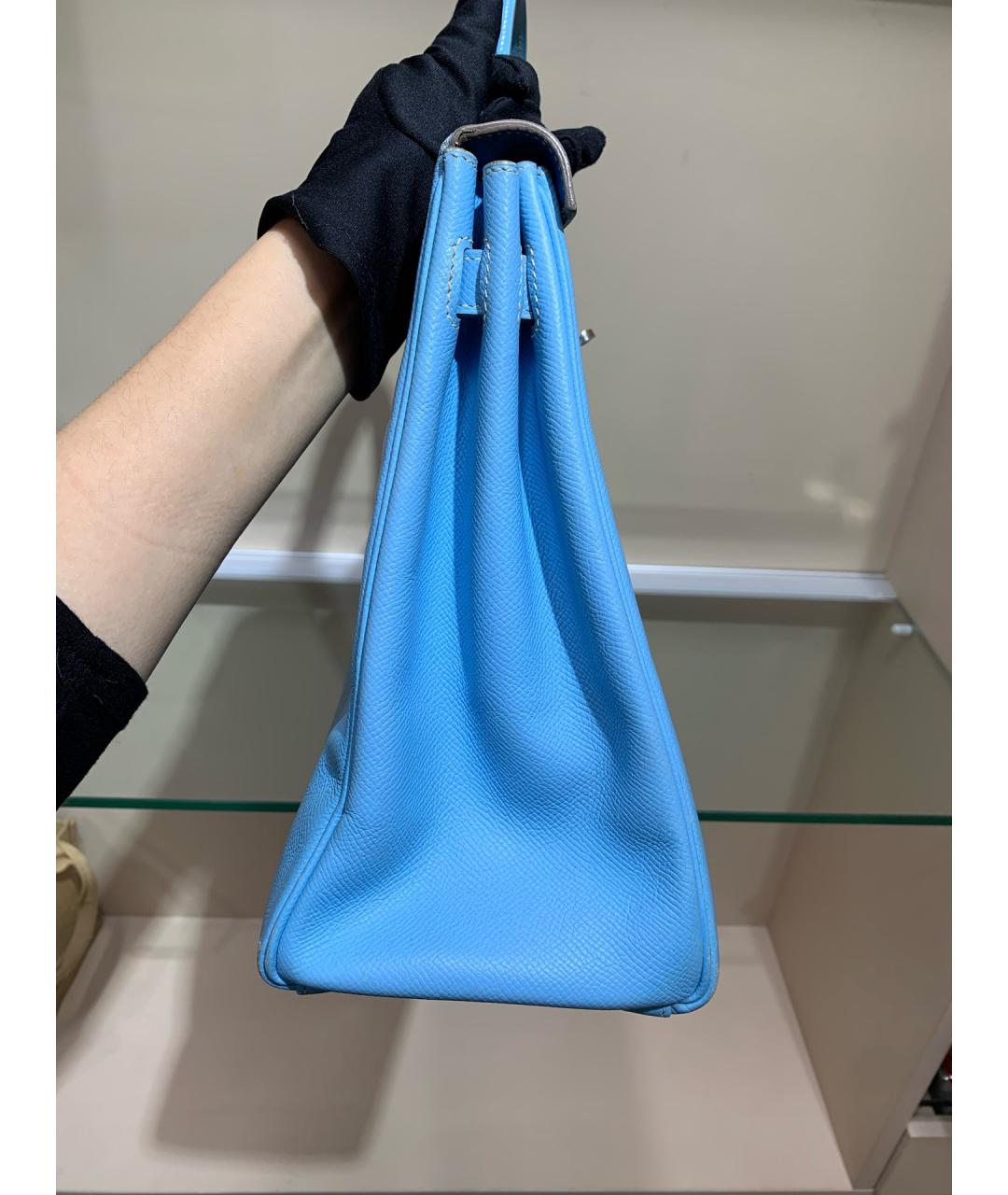 HERMES Голубая кожаная сумка с короткими ручками, фото 5