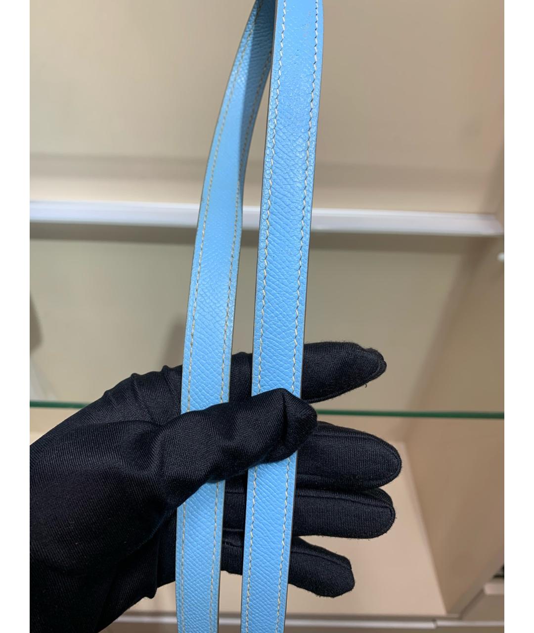 HERMES Голубая кожаная сумка с короткими ручками, фото 8