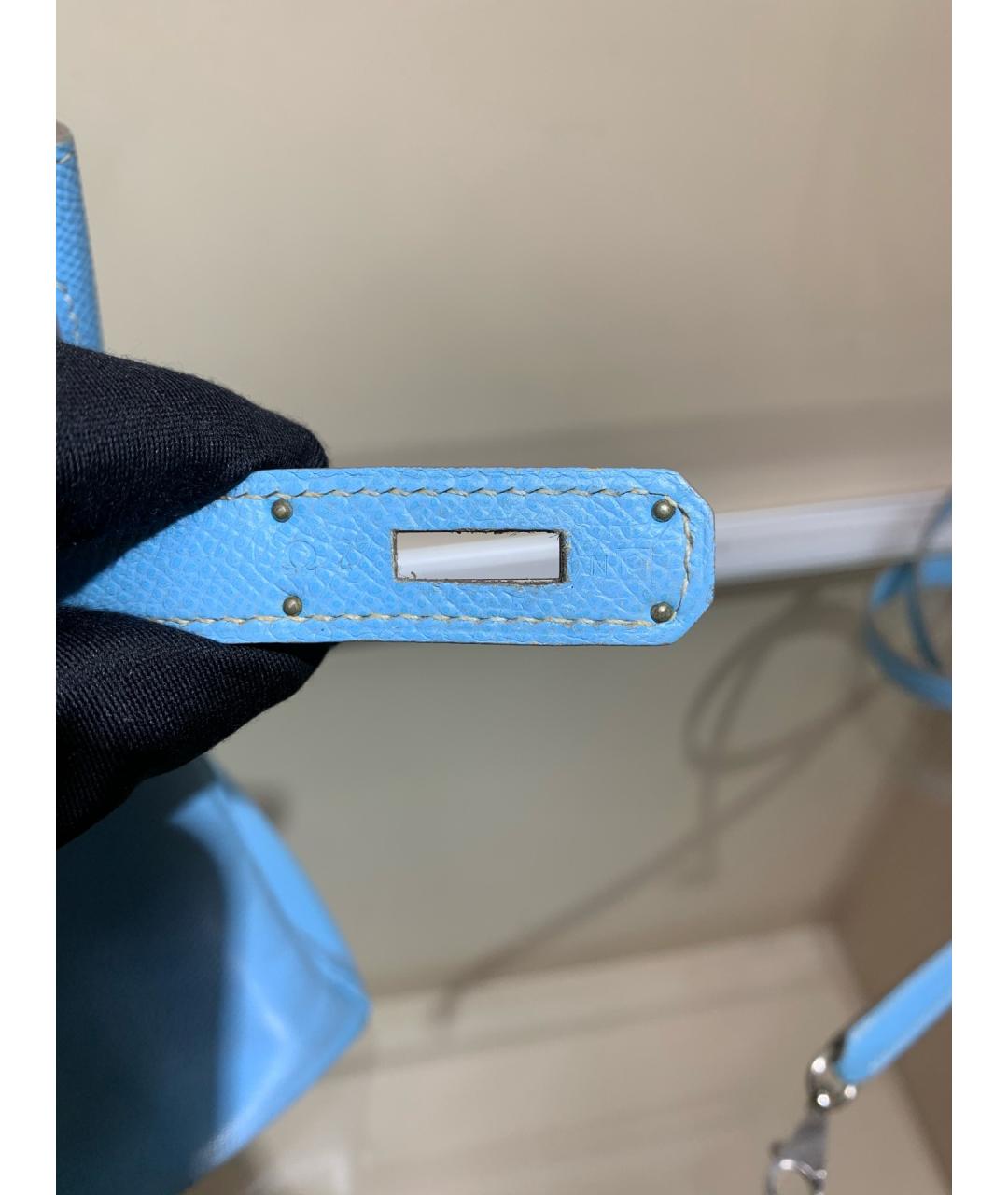 HERMES Голубая кожаная сумка с короткими ручками, фото 9