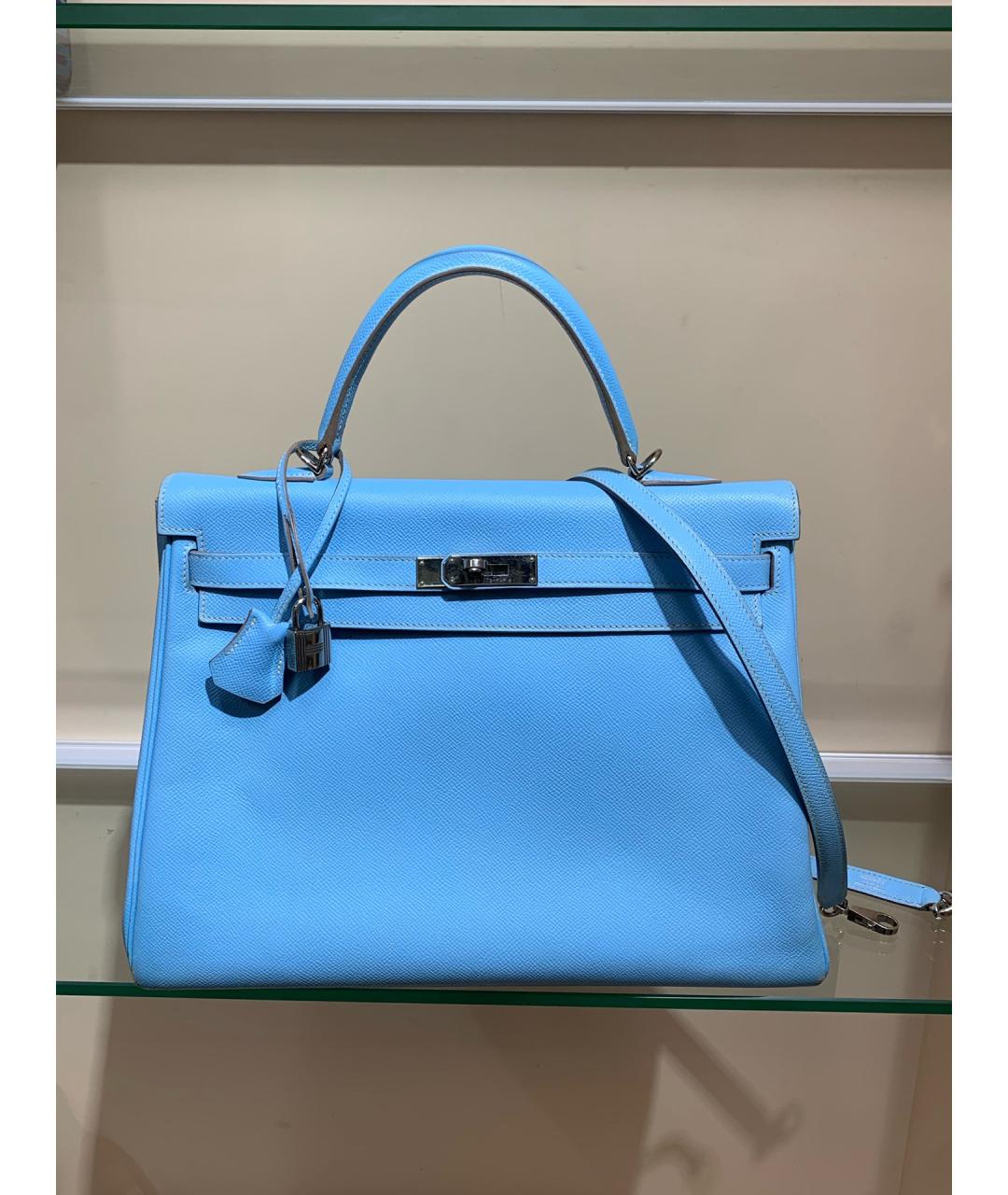 HERMES Голубая кожаная сумка с короткими ручками, фото 10