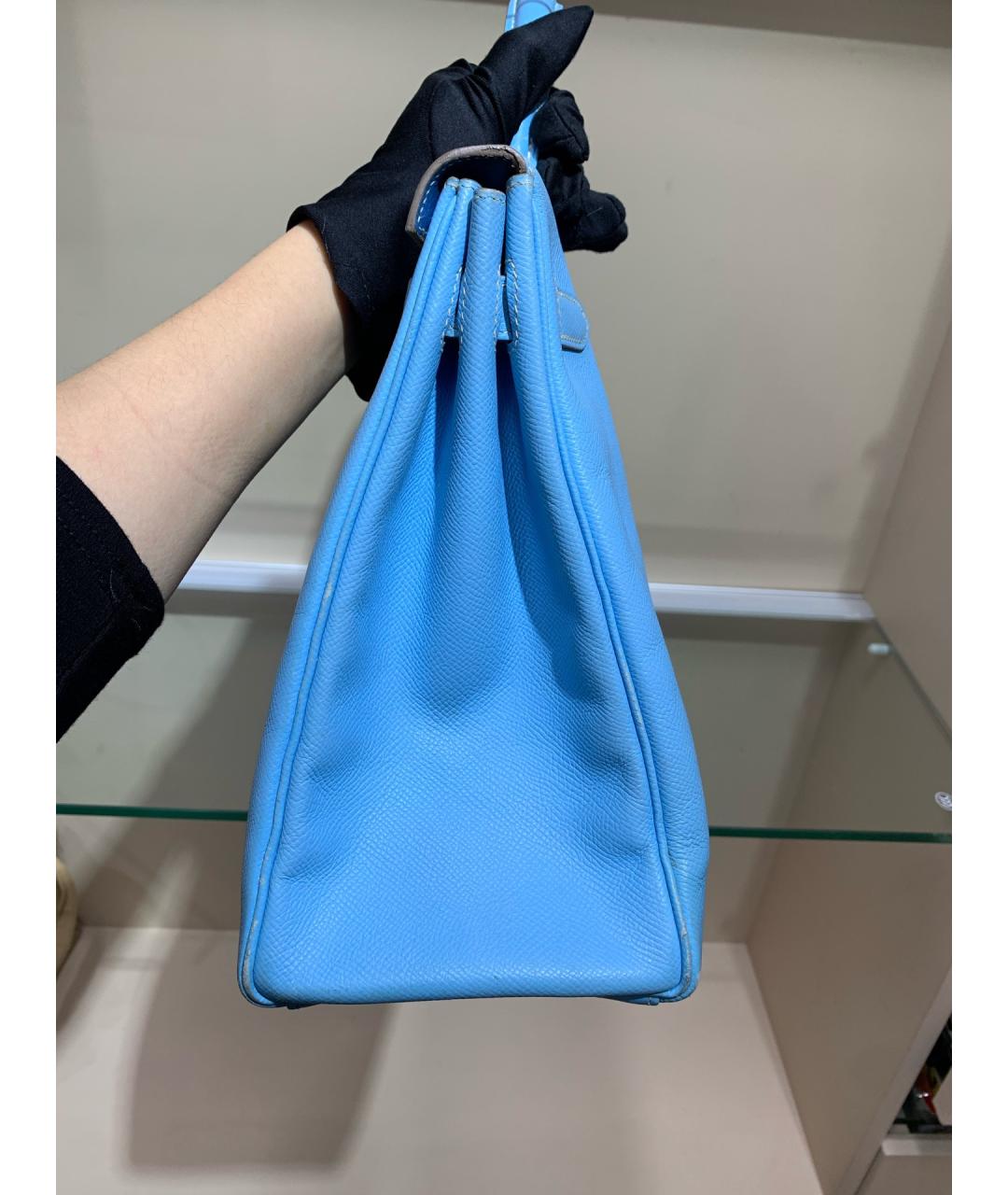 HERMES Голубая кожаная сумка с короткими ручками, фото 4