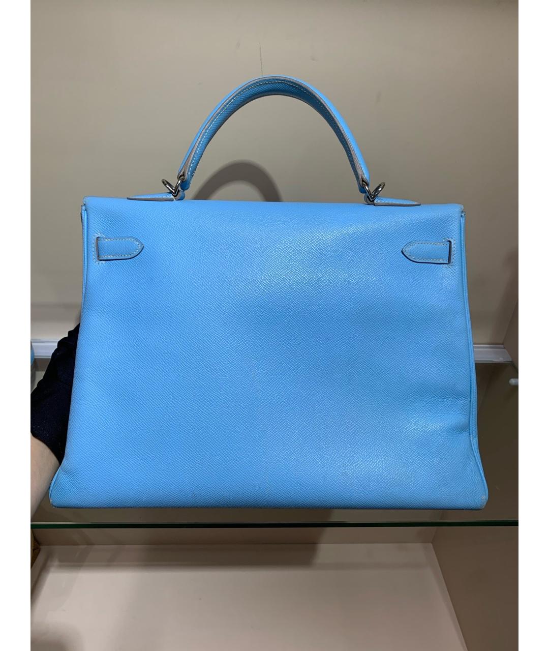 HERMES Голубая кожаная сумка с короткими ручками, фото 2