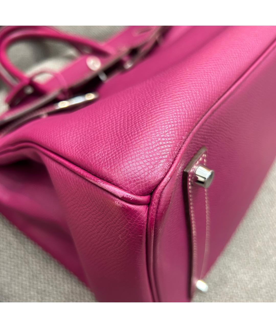 HERMES Фуксия кожаная сумка с короткими ручками, фото 6