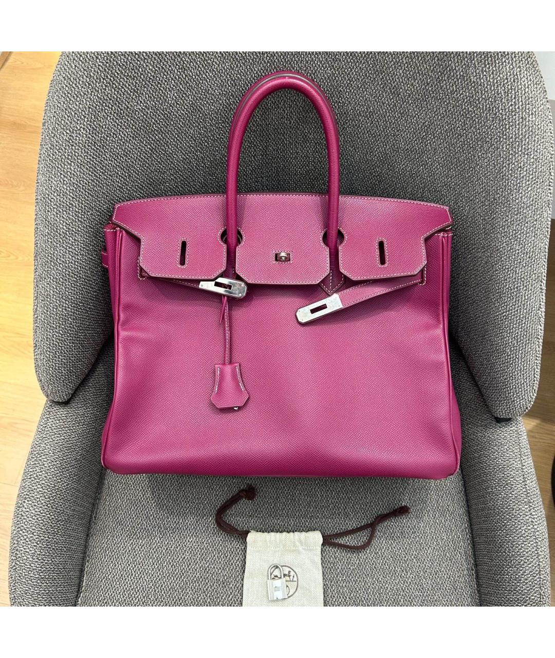 HERMES Фуксия кожаная сумка с короткими ручками, фото 10