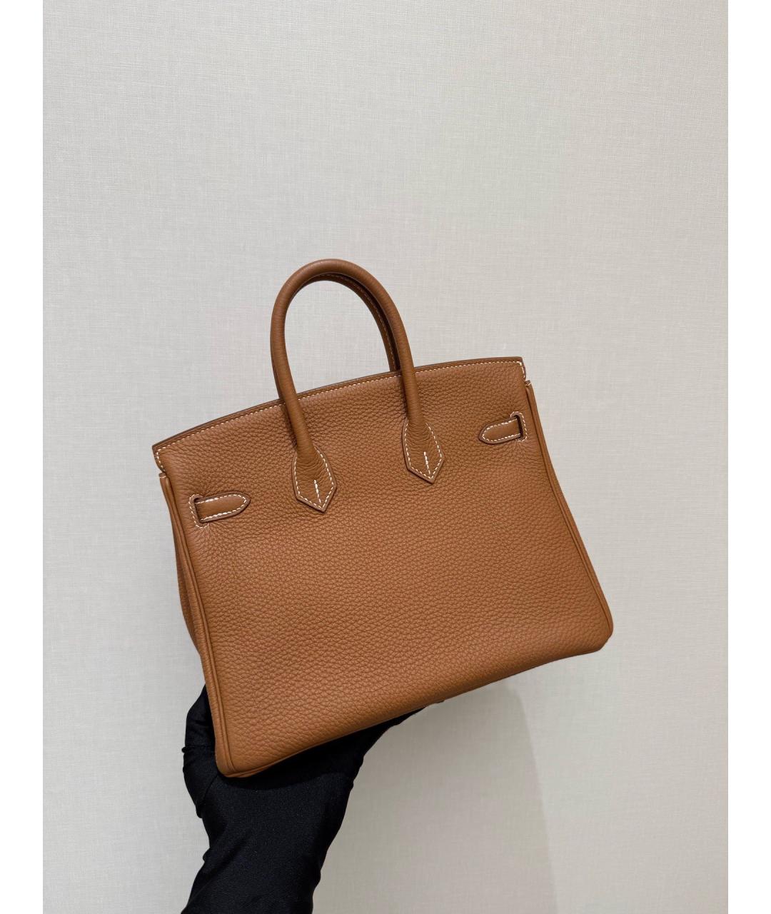 HERMES Коричневая кожаная сумка с короткими ручками, фото 6