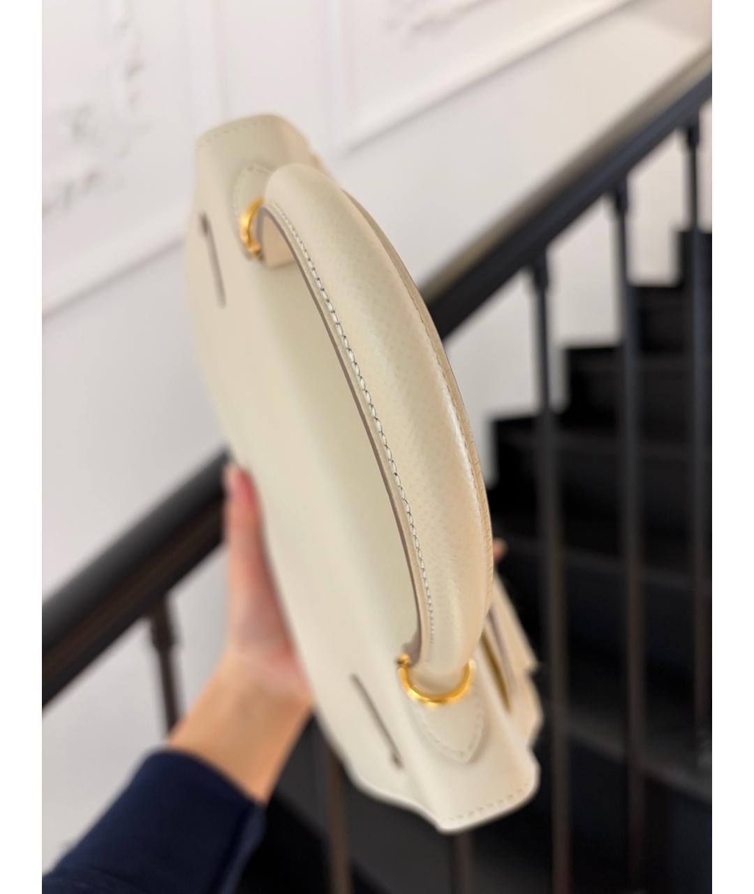 HERMES Бежевая кожаная сумка с короткими ручками, фото 4