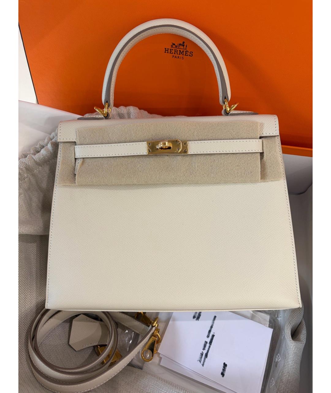 HERMES Бежевая кожаная сумка с короткими ручками, фото 10