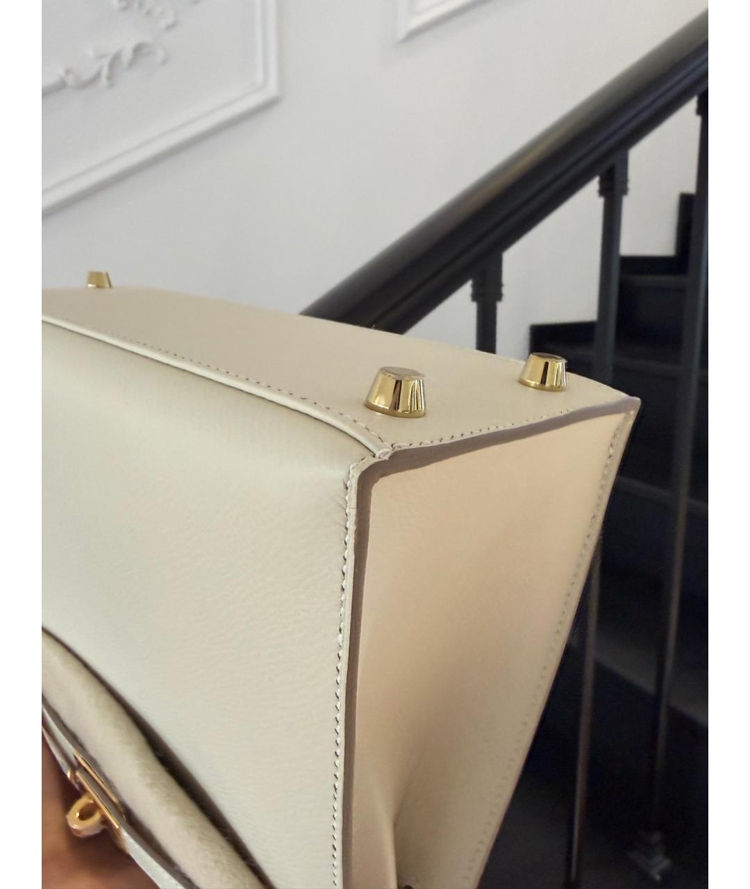 HERMES Бежевая кожаная сумка с короткими ручками, фото 8